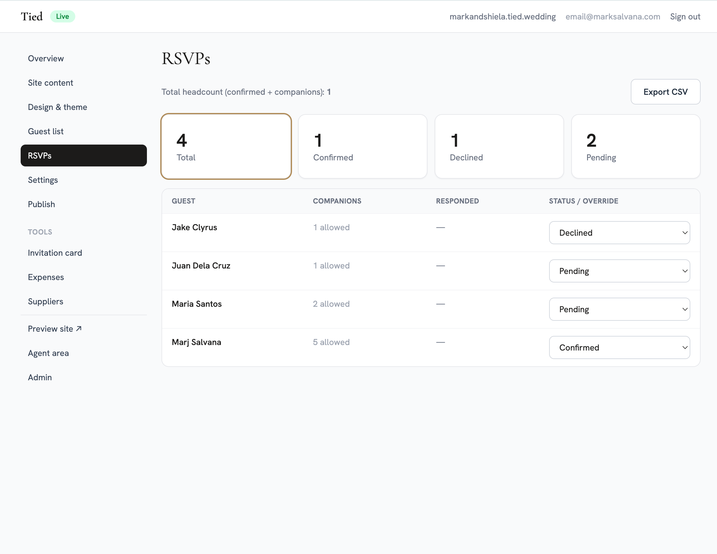 Smart RSVP — the Tied dashboard